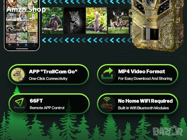 Камера за следи, WiFi Bluetooth с приложение, 48MP 1080P камера за лов , наблюдение на животни, снимка 11 - Екипировка - 50038518