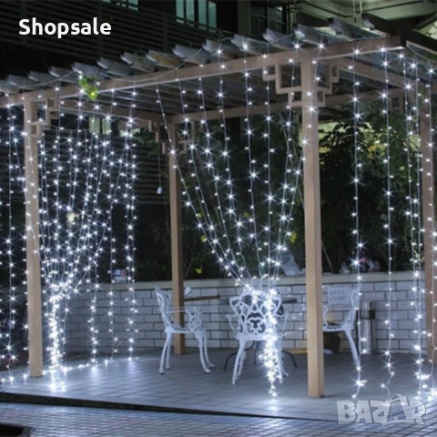 Коледна украса - LED светеща завеса, 300x60 см. Цветове - жълт и многоцветен Дебел кабел