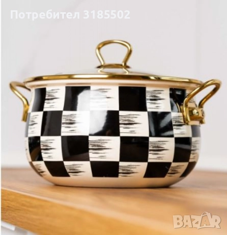 Тенджера Goldmann 24x15см. 6.2л./  26x16см. 8.5л., 4л., 5л., Емайл. Индукция. Бял/Черен каре, снимка 6 - Съдове за готвене - 51513670