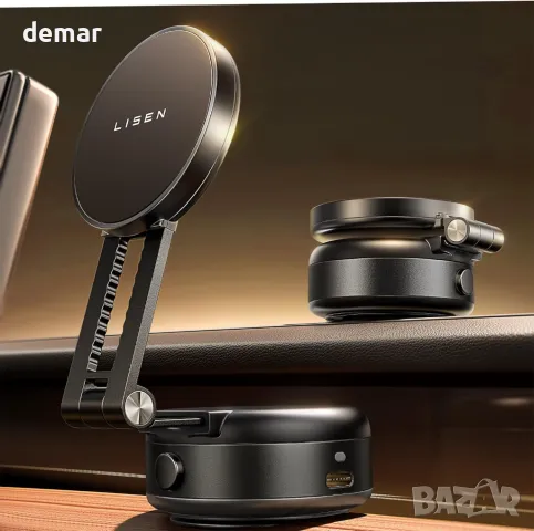 LISEN Електрическа стойка за телефон с вендуза, за MagSafe iPhone 16/15/14/13/12, черна