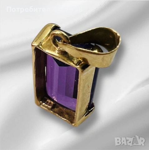 Златен медальон с аметист – 18K, снимка 3 - Колиета, медальони, синджири - 53266144
