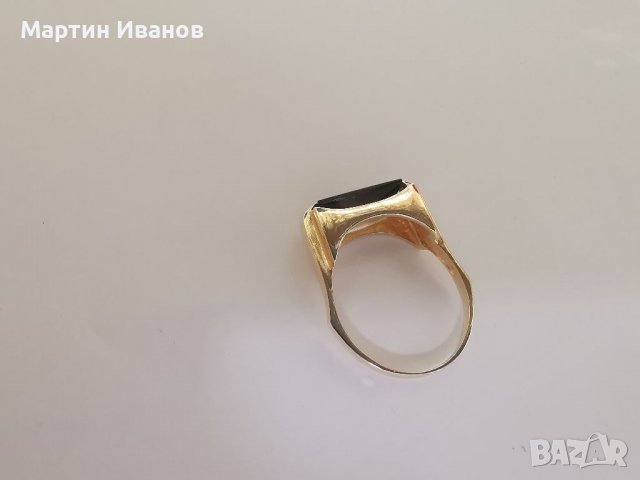 Златен пръстен с оникс , снимка 8 - Пръстени - 27796320