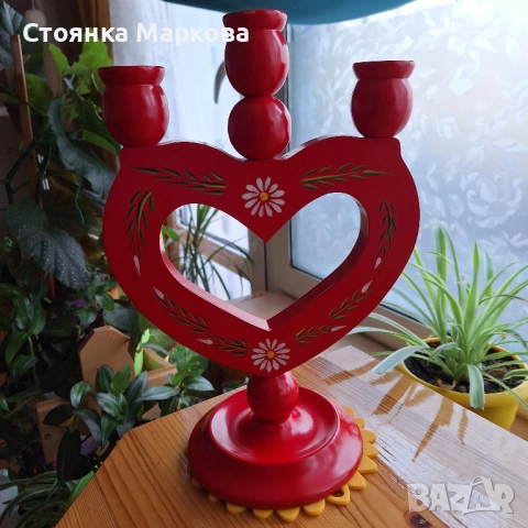 Дървен свещник за 3 свещи, снимка 2 - Декорация за дома - 52552686