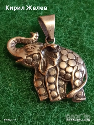 Сребърен медальон с формата на Слон амулет за късмет ювелирна изработка 49808, снимка 2 - Колиета, медальони, синджири - 52882115