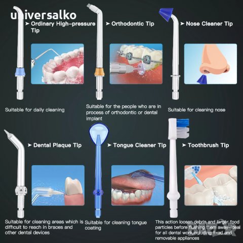 Зъбен душ, Електрически преносим зъбен душ, четка за зъби, почистване на език, брекети, снимка 10 - Други - 37456169