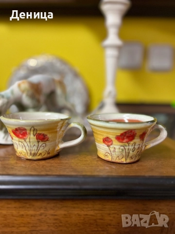 Страхотни🥰 Керамични чаши с макове за кафе Ръчна изработка-100/120 мл на око Цена-30 лв/15.34€