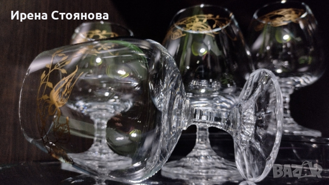 Bohemia Isabelle Cristal. Кристални чаши за коняк. Златни флорални мотиви.
, снимка 4 - Чаши - 44879184