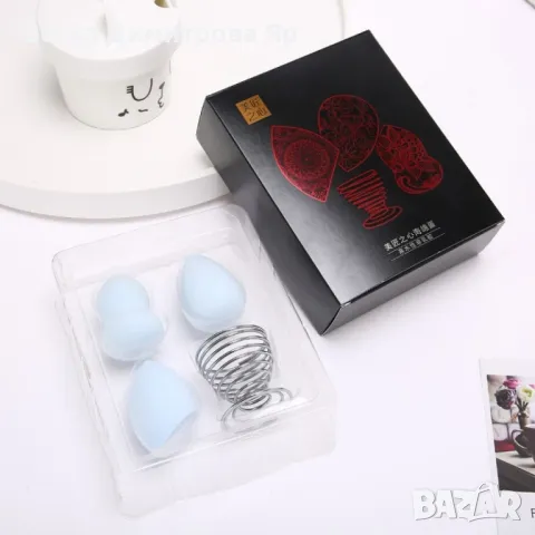 Комплект от 3 бр. тампони за нанасяне на грим по лицето с метална поставка HZS347, снимка 8 - Козметика за лице - 47729773