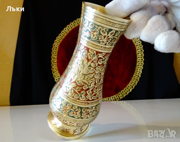 Бронзова ваза,цветен емайл,Британска Индия,маркирана. , снимка 2 - Вази - 39553278
