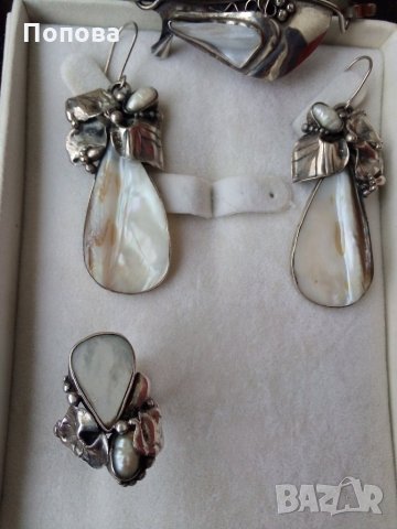 Авторски масивен сребърен лот с естествени перли и седеф, снимка 7 - Бижутерийни комплекти - 28301878