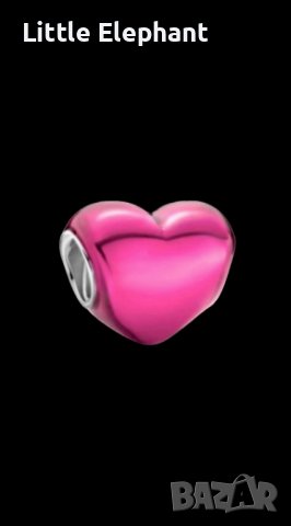 Сребърен елемент Пандора,розово сърце"Пламенна любов"/нов, снимка 1 - Колиета, медальони, синджири - 43656209