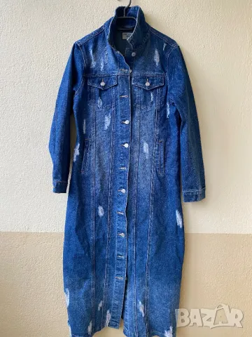 Дълго дънково яке манто - S, снимка 2 - Якета - 47347224