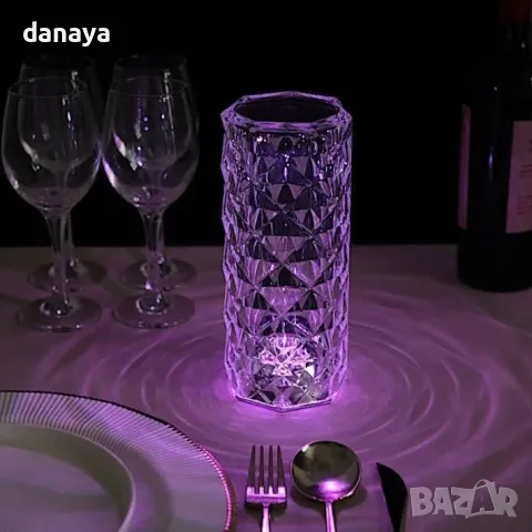 5426 Кристална нощна лампа USB зареждане, тъч управление, 16 см, снимка 10 - Настолни лампи - 47810354