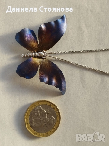 Колие сребро и титан пеперуда, снимка 4 - Колиета, медальони, синджири - 52108364