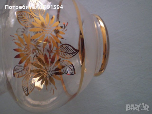 Винтидж стара ръчно изработена стъклена ваза златни цветя прозрачна, снимка 6 - Други ценни предмети - 40040323