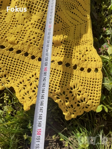 Стара голяма жълта покривка плетена на една кука, снимка 7 - Антикварни и старинни предмети - 53280144