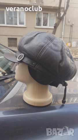 Кафяв дамски каскет Естествена кожа, снимка 4 - Шапки - 52369265