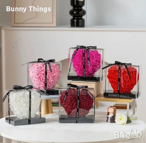 Сърце от рози в кутия/За жена/ Подарък за Свети Валентин/Подарък за рожден ден/Деня на жената, снимка 5 - Подаръци за жени - 53407508