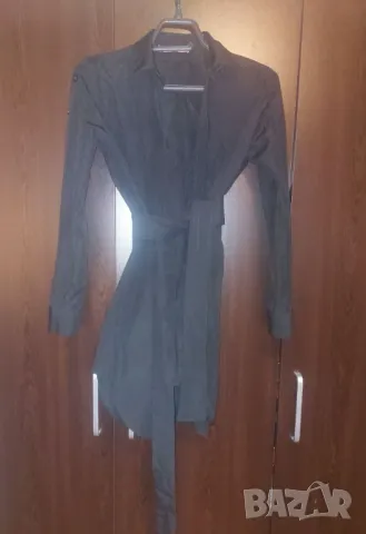 Дълга черна риза с колан С, снимка 1