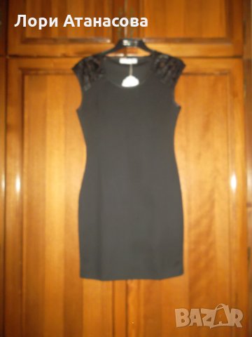 Стил и красота с права черна рокля с лек ръкав с дантела и кожа-Роклята е с прекрасна текстура, снимка 4 - Рокли - 28234806