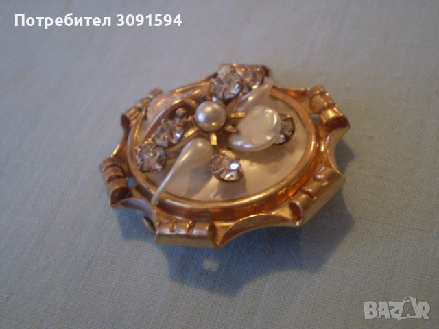 Колекционерска дамска брошка дубле,КРИСТАЛ -перла, снимка 4 - Антикварни и старинни предмети - 37513090