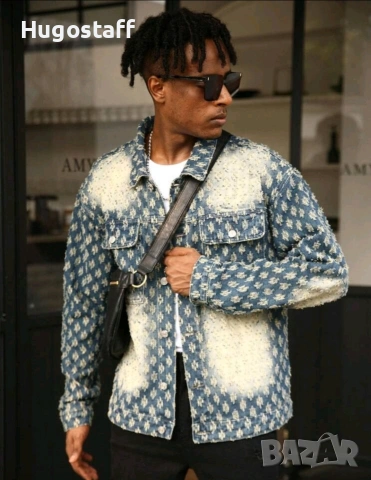 Ново мъжко карго дънково яке риза Street Style накъсан вид овърсайз изтъркано деним памук ХХЛ, снимка 5 - Якета - 53093833