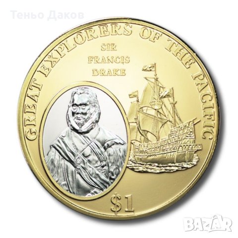 $1 Fiji 2009, Great Explorers of the Pacific Sir Francis Drake/Elizabeth II, BU