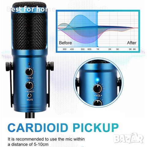 Комплект кондензаторен микрофон за стрийминг на подкаст USB Studio Pop Arm Стойка,ЧЕРЕН, снимка 10 - Микрофони - 40737748