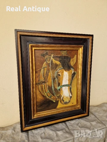 Прекрасна антикварна авторска картина масло върху платно , снимка 6 - Антикварни и старинни предмети - 50781969