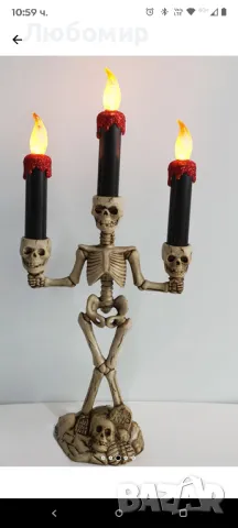 Свещи за свещници за Хелоуин, LED крушки Скелет Череп Свещник Безпламъчно работещ с батерии Мигащо

