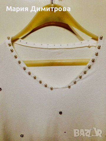 Модерна блуза с перли и кристали, снимка 3 - Блузи с дълъг ръкав и пуловери - 38186408