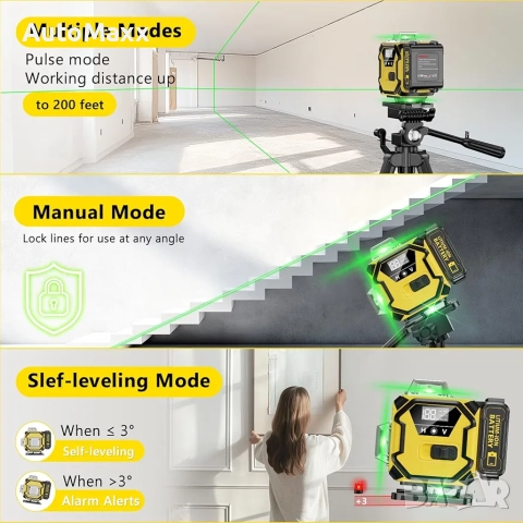 Лазерен нивелир 360°,самонивелиращ се,16 линии,4×360°,4D , снимка 3 - Измервателни инструменти - 52165800