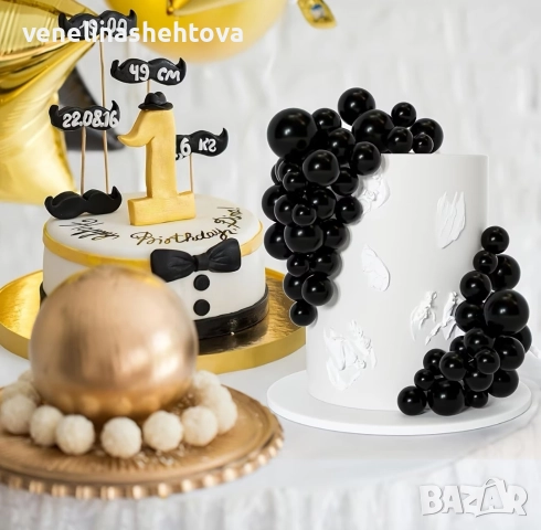 48 броя черни топчета топки на тел от стиропор за декорация на торта , снимка 5 - Други - 52702000