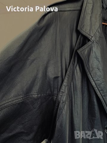 Дълъг черен кожен тренчкот,тренд, снимка 4 - Палта, манта - 32318250