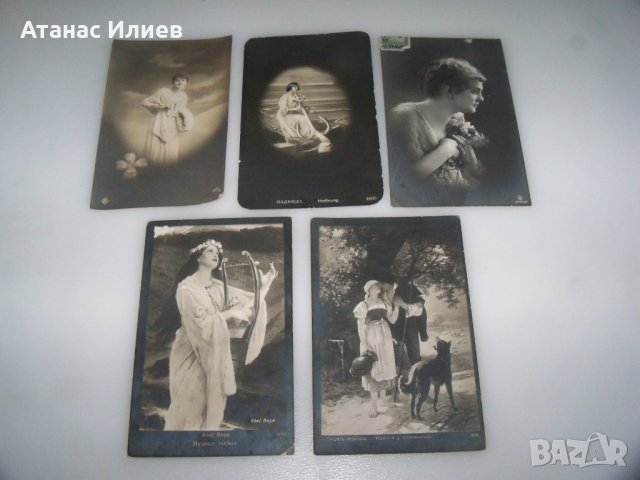 Лот от пет стари романтични пощенски картички около 1920г., снимка 6 - Филателия - 40844532