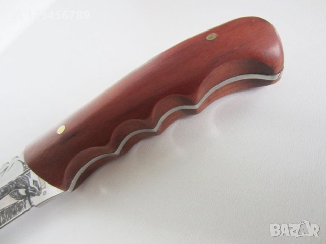 Ловен нож фултанг с гравиран Ловец(черно слънце), стомана 65х13, снимка 3 - Ножове - 28106449