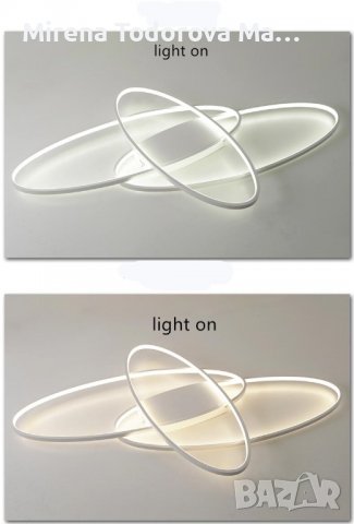 Двойни пръстени Бяла LED лампа за таван с дистанционно, снимка 2 - Лампи за таван - 36601466