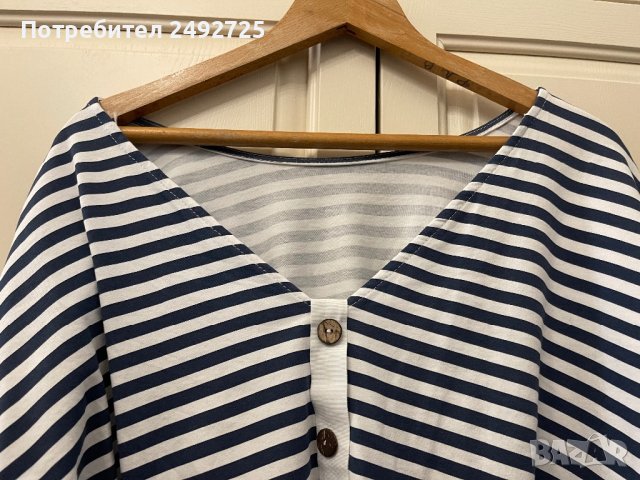 Туника тениска бяло синьо райе морска ръкав буфан, снимка 2 - Туники - 43434081
