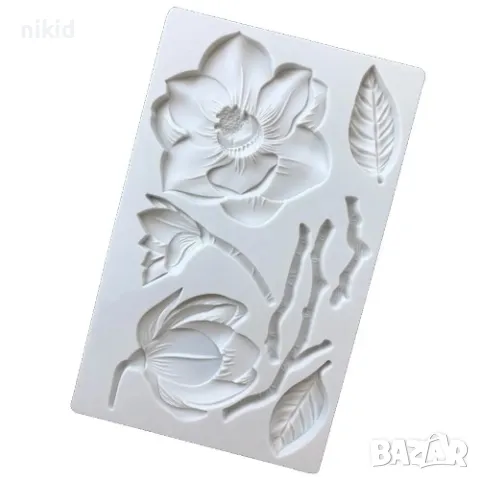 Магнолия Цветя пано голям силиконов молд форма фондан шоколад гипс декор торта украса, снимка 5 - Форми - 49070130