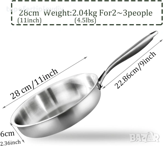 Тиган DELARLOCHEF 3-Layer Stainless Steel Pan, снимка 4 - Съдове за готвене - 53251202