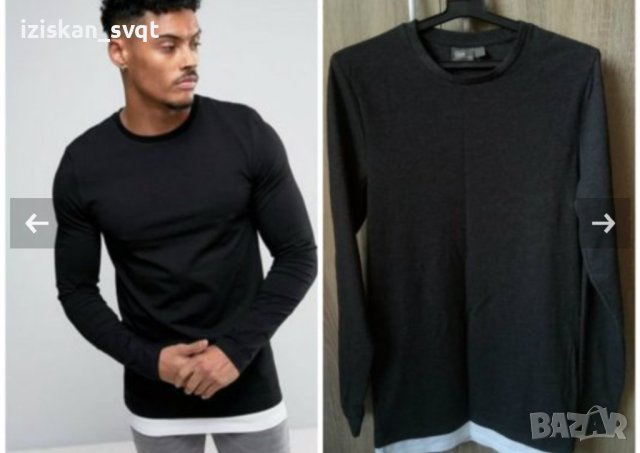 ASOS НОВИ Longline T-Shirt-Черно-сива мъжка блуза, снимка 2 - Блузи - 27526213