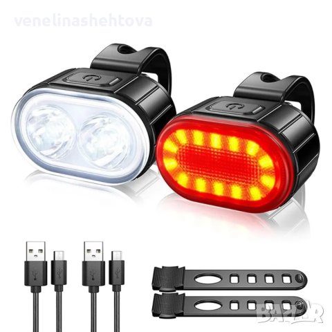 Комплект светлини за велосипед Фар и стоп с LED светлина USB презареждане Водоустойчивост IPX4 , снимка 1 - Велосипеди - 43949517