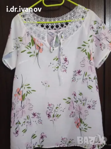 памучна блуза с цветя и дантела, снимка 1