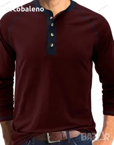 Мъжка тениска с едноцветни копчета и с дълги ръкави, 6цвята , снимка 9 - Тениски - 48930316