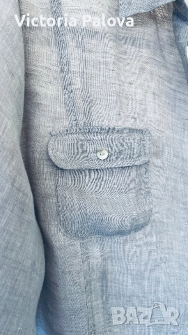 Риза от тънък лен овърсайз френско сиво, снимка 4 - Ризи - 51718222