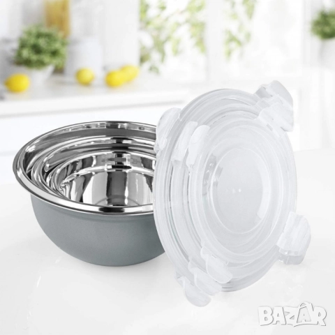 Комплект GOURMETmaxx купи от неръждаема стомана с капаци – 3 в 1 за съхранение и свежест, снимка 4 - Кутии за храна - 52018117