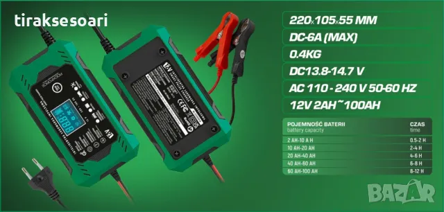 НОВО Автоматично Смарт Импулсно Зарядно за Акумулатор 12V 6A до 100AH, снимка 3 - Аксесоари и консумативи - 48119835