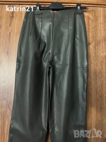 Маслено зелен кожен панталон 