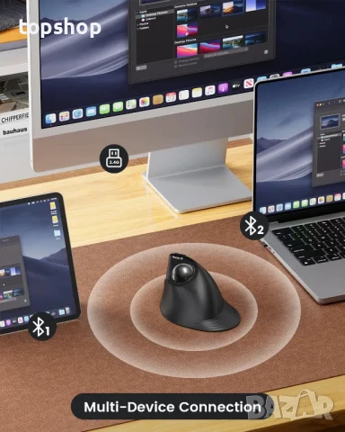 Вертикална безжична тракболна мишка ProtoArc, EM05 NL, Bluetooth ергономична, iPad, Mac, Windows, PC, снимка 4 - Клавиатури и мишки - 50559834