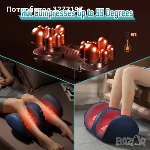 Акумулаторен 3D Шиацу Масажор за Крака с Дълбоко Месене и Топлина, снимка 10 - Масажори - 48089706